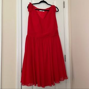 Azazie Red Fit & Flare Party Dress with ties on shoulders and bow in back